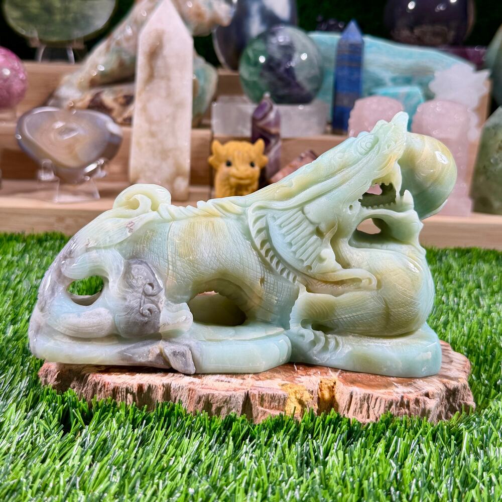 Caribbean Calcite Pixiu Mythical Creature | 1 lb 9.1 oz | 6in Crystal Carving